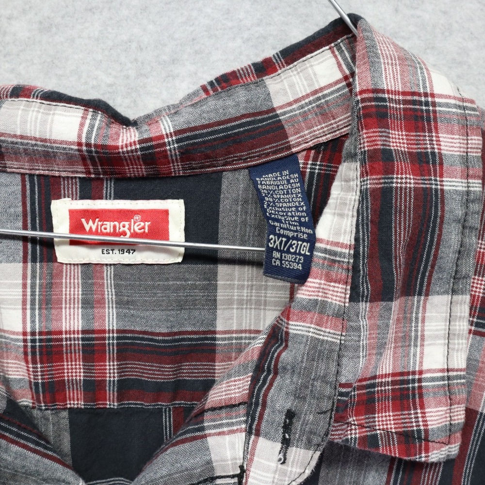 Wrangler Shirt Mens 3XLT Tall Outdoor Flap Pocket Button Up Plaid Short Sleeve - Picture 3 of 6